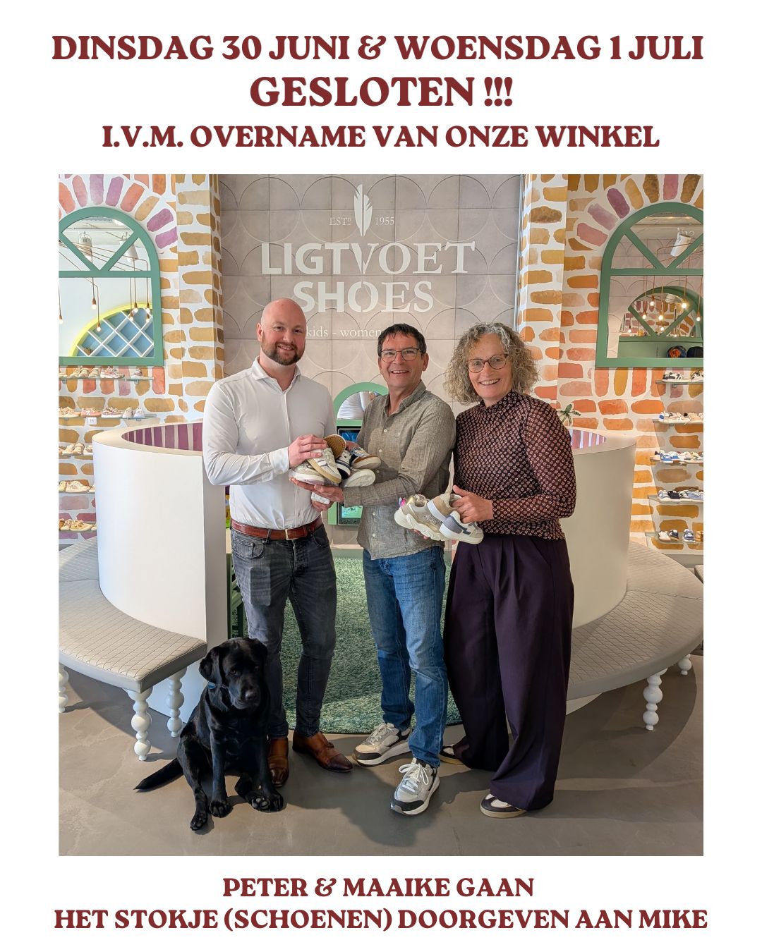 wij geven het stokje(schoenen) door.